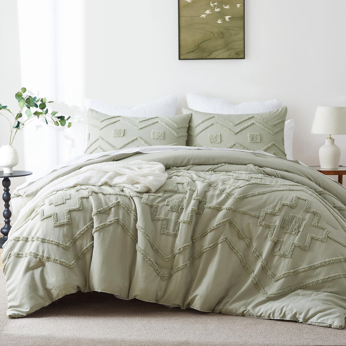 Oli Anderson Tufted Boho Queen Comforter Set, Grey, 3 Pieces
