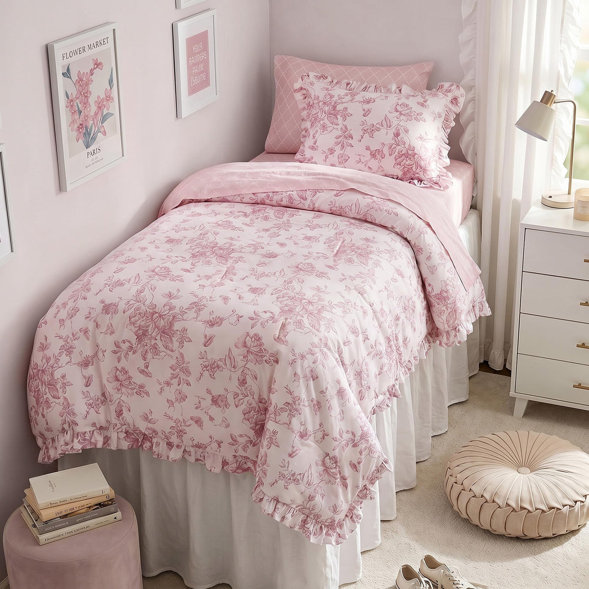 Madison Park Essentials Pink Floral Comforter Set with Sheets King,7pc