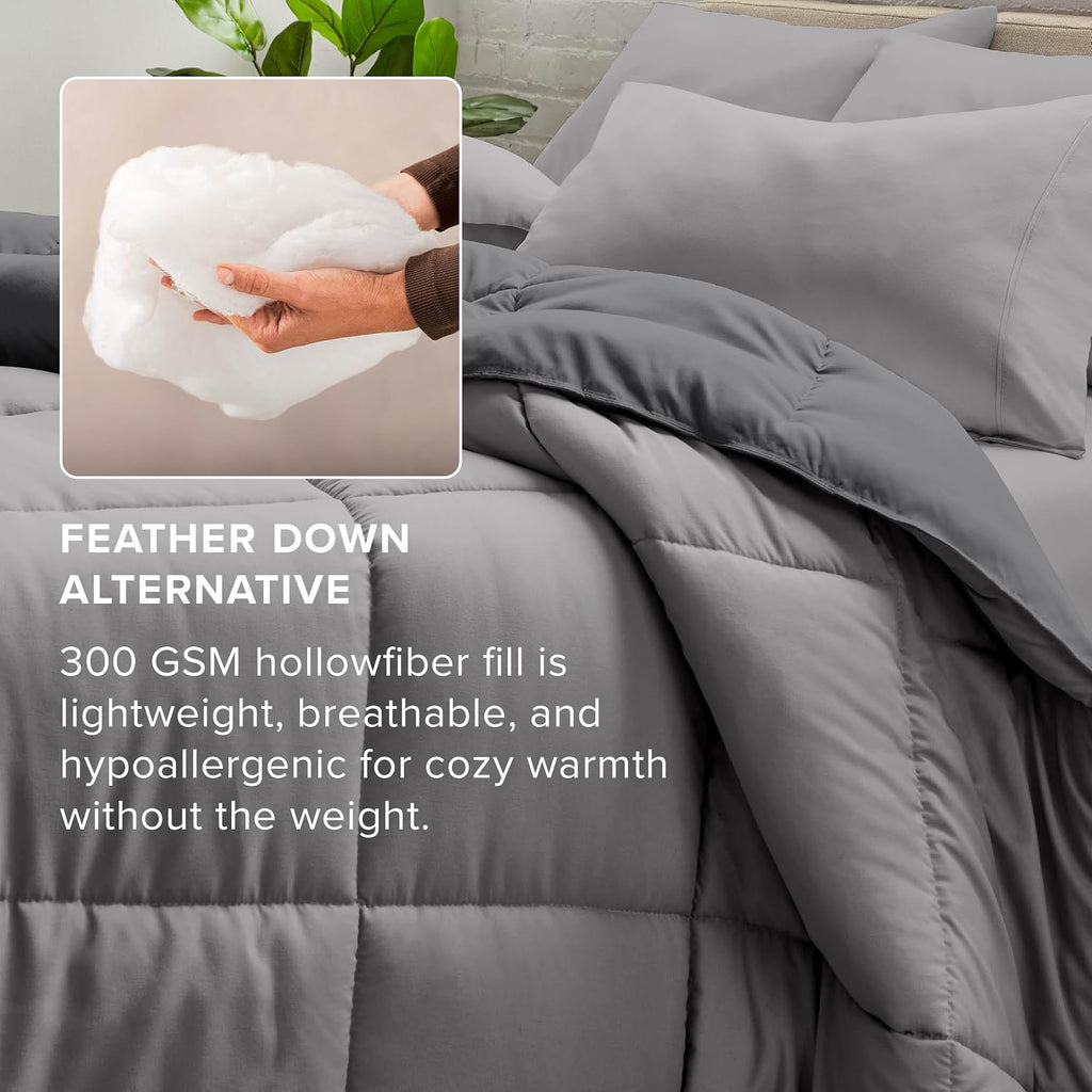 Bare Home Reversible Bed-in-A-Bag Comforter & Sheet Set - Queen - Down Alternative - Soft - Bedding Set (Queen, Light Grey/Grey)
