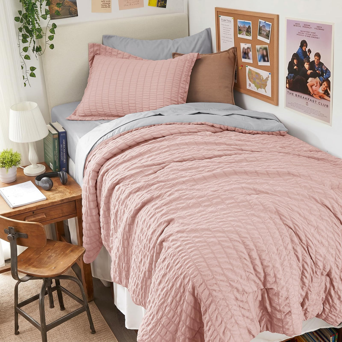 King Comforter Set - 7PCS Bed in a Bag, Seersucker Bedding Set, Dark Grey
