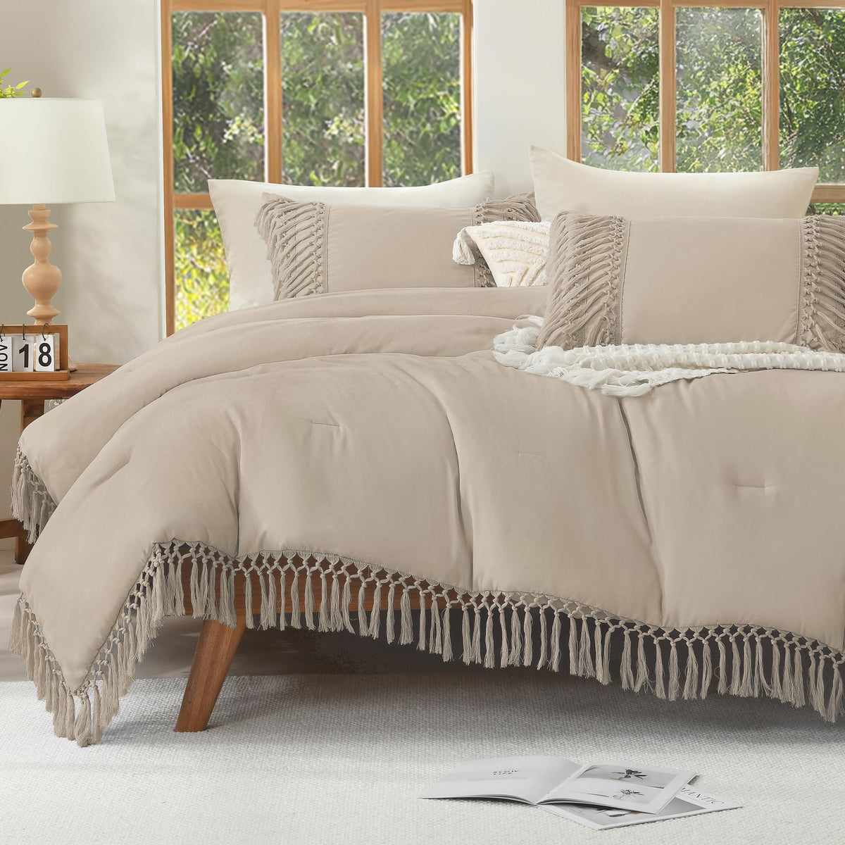 Andency Terracotta Comforter Set Full, 3 Pieces Boho Tassel Bedding