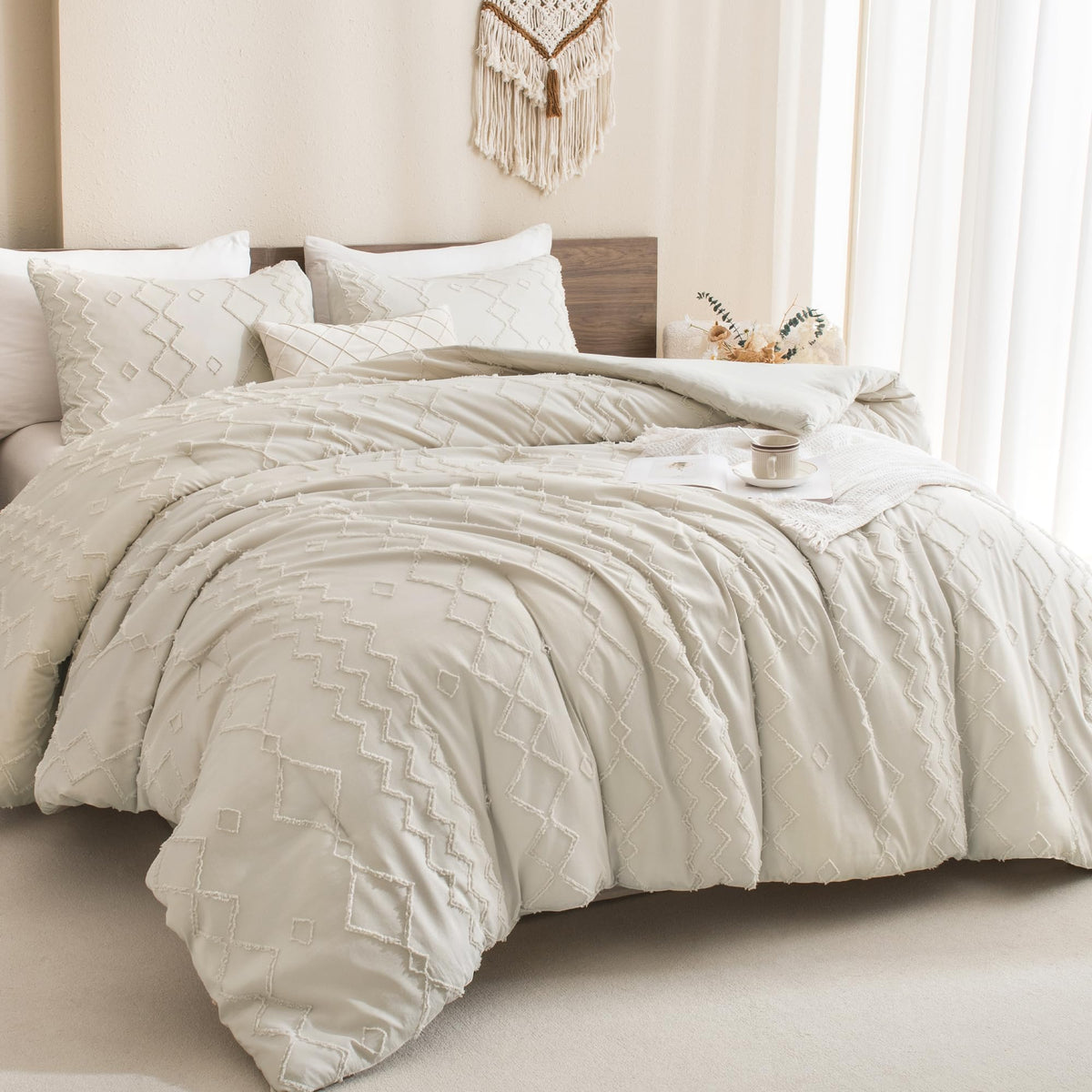Andency King Size Comforter Set Khaki, 3 Pieces Bedding