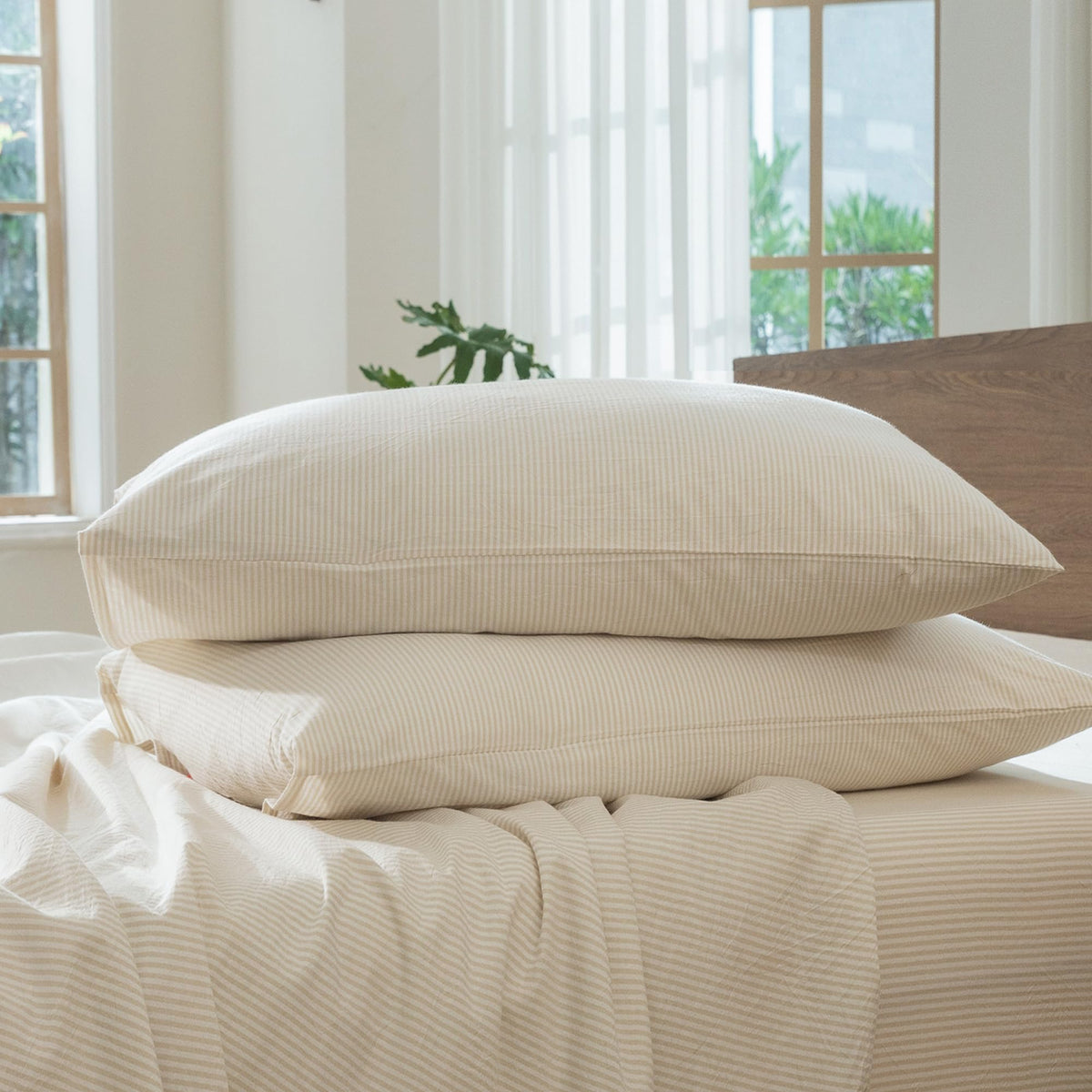 MOOMEE Pillowcase Set of 2 100% Washed Cotton Linen-Like King