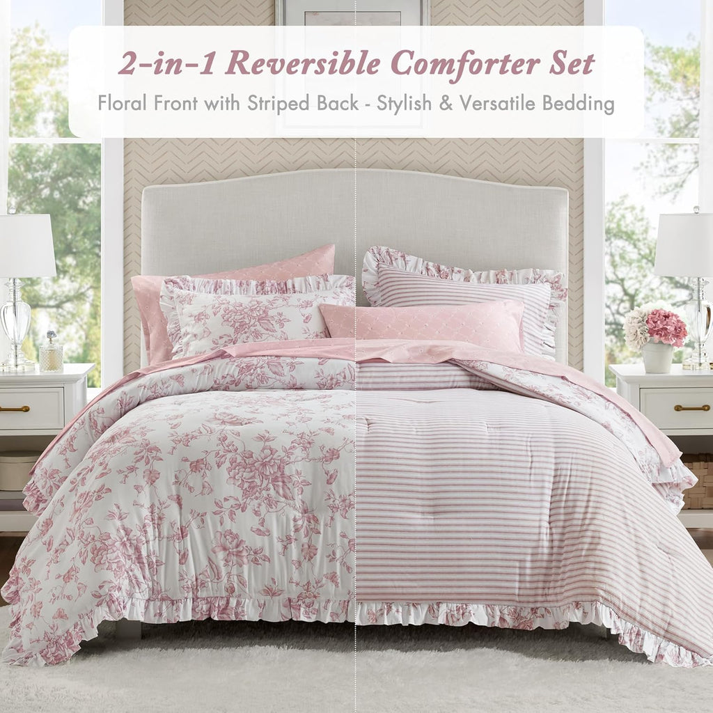 Madison Park Essentials Pink Floral Comforter Set with Sheets King,7pc