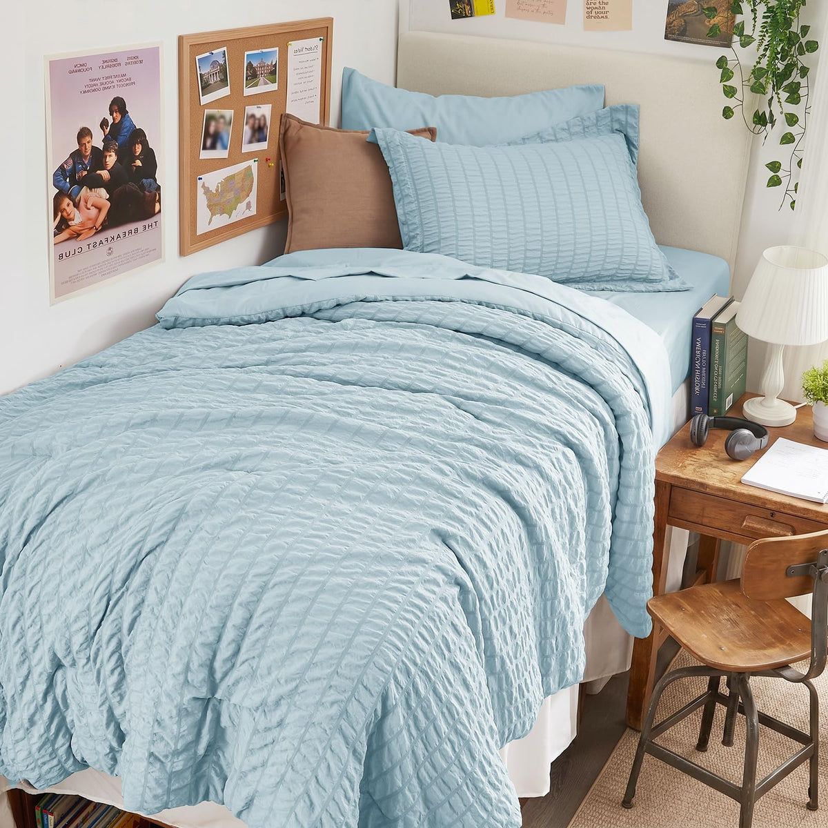 King Comforter Set - 7PCS Bed in a Bag, Seersucker Bedding Set, Dark Grey