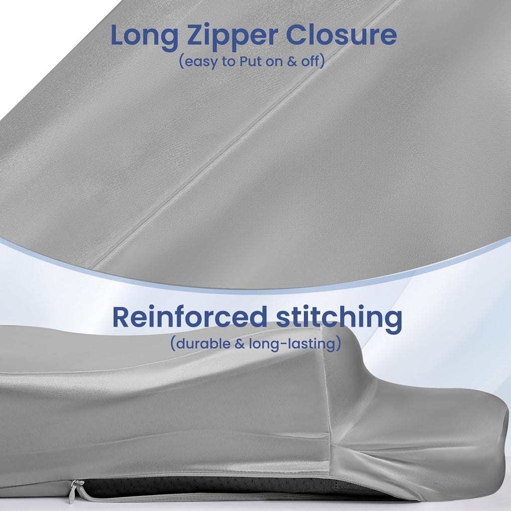 Satin Pillowcase for Cervical Pillows, (Cover Only) Fit for Orthopedic Neck Support Pillow, Silky Smooth Pillowcase Cover with Zipper Closure (Gray)