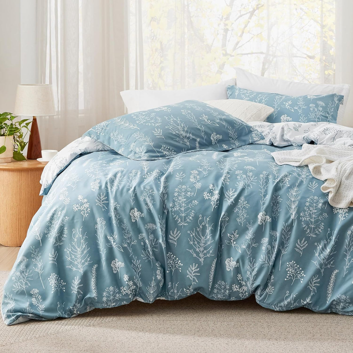 Bedsure Floral Comforter Set Cute Bedding Set California King Sage Green