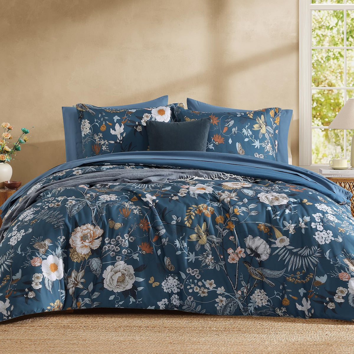 King Size Comforter Set-7 Pieces Floral Green Bed in a Bag King Bedding Set
