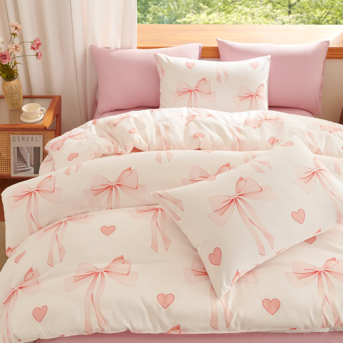 Plaid Comforter Set Full Blue Gingham Pink Bow Bedding Set