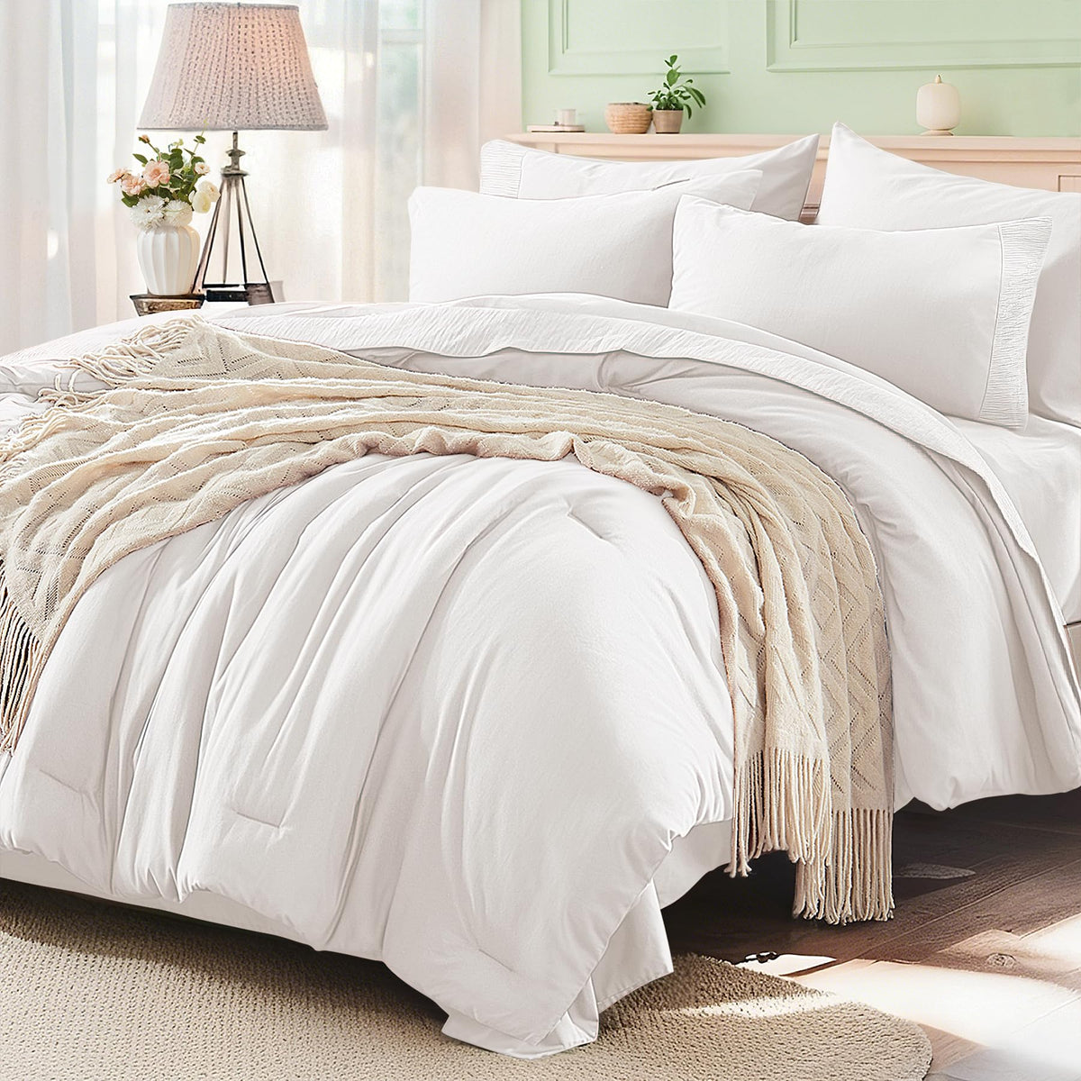 Anluoer Full Size Comforter Sets, 7 Piece Bed in a Bag Full Bedding Sets