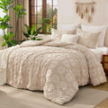 Tufted Boho Comforter Set, 3 Pieces Pink Boho King Bedding Set
