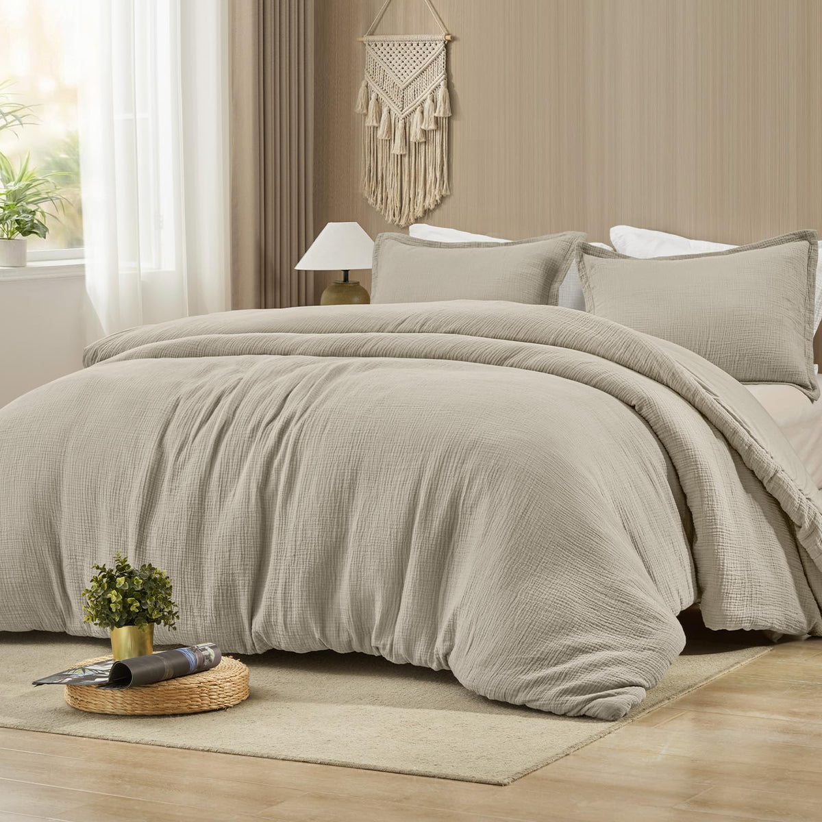 PHF Muslin Comforter Set Queen Size, Cotton Shell with Polyester Fill