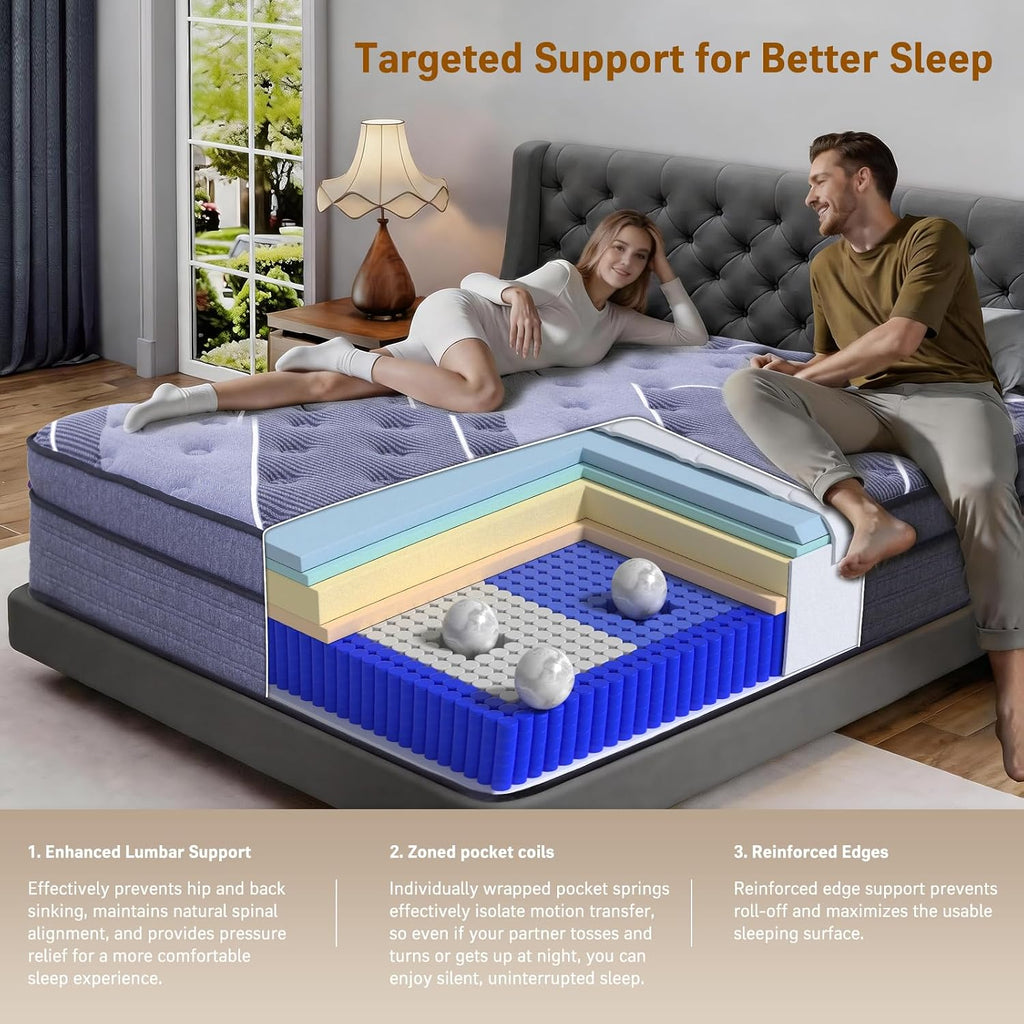 Queen Mattress 12 Inch - Hotel Style Luxury Hybrid Mattress in a Box, Cooling Gel Memory Foam & Pocket Coils, Medium Firm, Motion Isolation & Zoned Support, 365-Night Trial & 10-Year Warranty