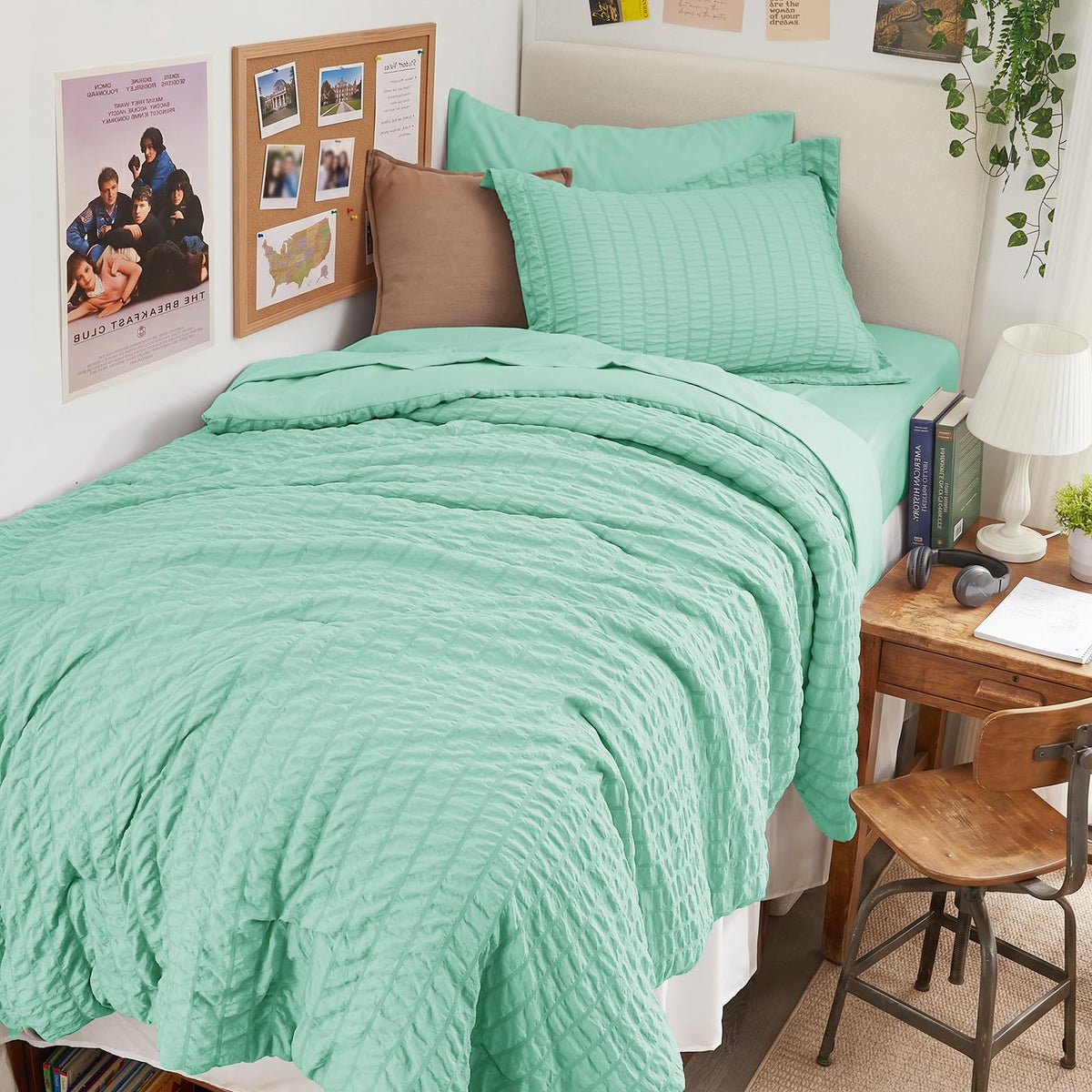 King Comforter Set - 7PCS Bed in a Bag, Seersucker Bedding Set, Dark Grey