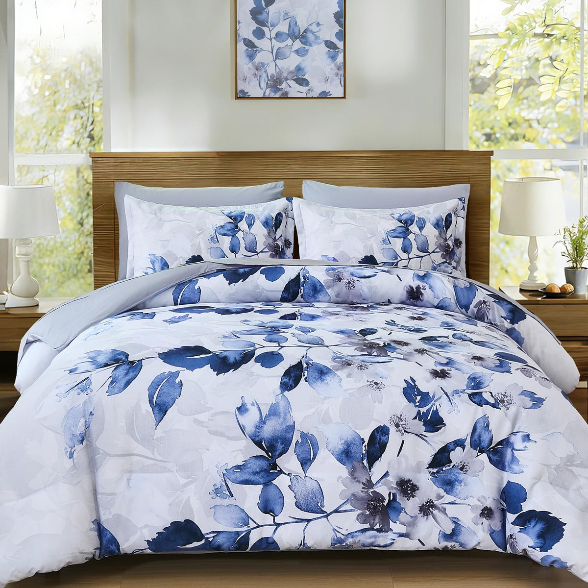 DJY Sage Green Comforter Set 7 Piece Branch Botanical Bed in a Bag