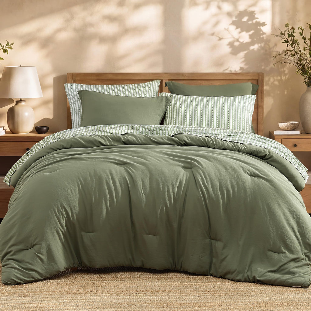 Queen Comforter Set with Sheets-7 Pieces Soft Recycled Bed in a Bag Bedding