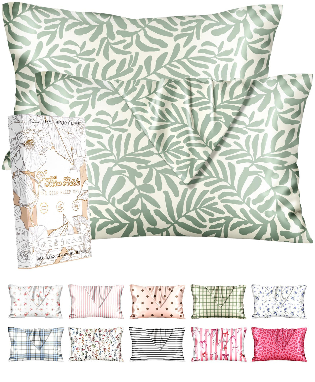 Miss Adola 2pcs Silk Pillowcase with Hidden Zipper, Pink Stripes