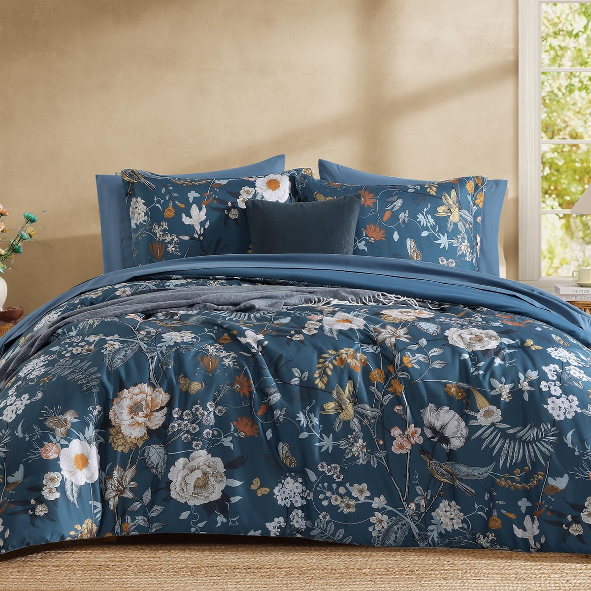 King Size Comforter Set-7 Pieces Floral Green Bed in a Bag King Bedding Set