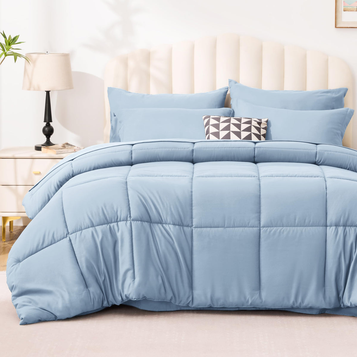 Love's cabin Full Comforter Set Black, 7 Pieces Full Bed in a Bag, All Season Bedding Sets with 1 Comforter, 1 Flat Sheet, 1 Fitted Sheet, 2 Pillowcase and 2 Pillow Sham