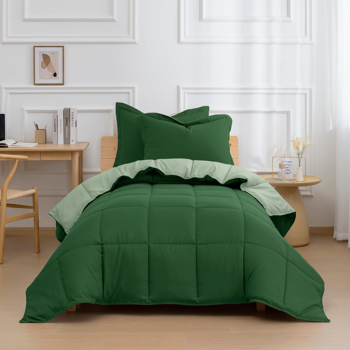 HIG 3pc Green Queen Size Bedding Comforter Set Duvet Insert Blanket