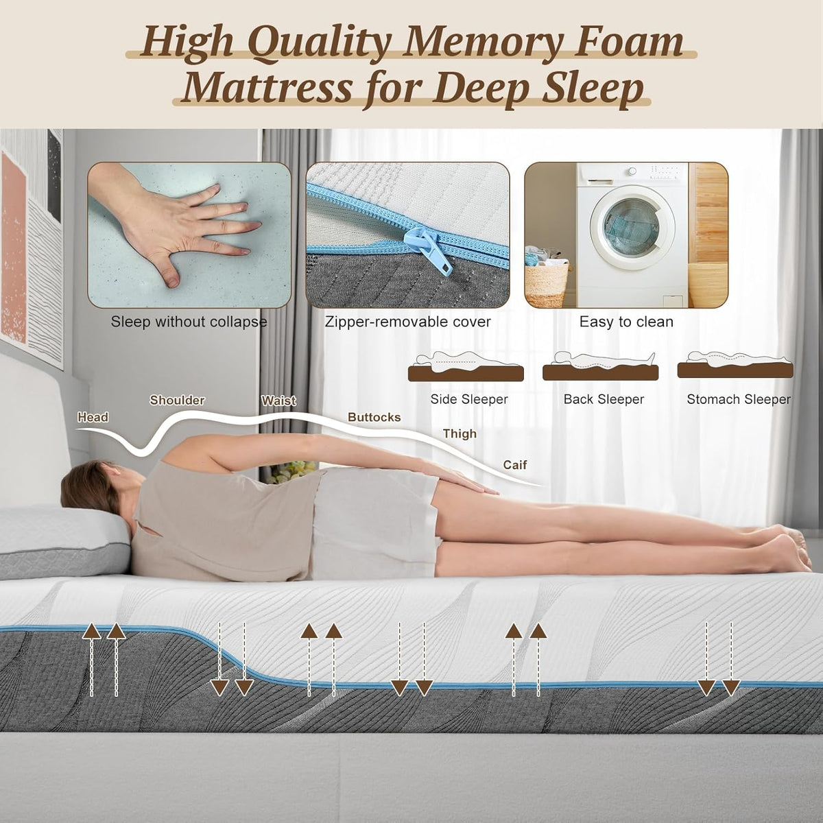 Extra Firm Mattress, Queen Size 8 Inch Memory Foam Mattress, Extra Firm to Medium Firm Dual Sides Flippable Mattress, High Density Mattress for Back Pain Relief, CertiPUR-US Certified, 80"x 60"