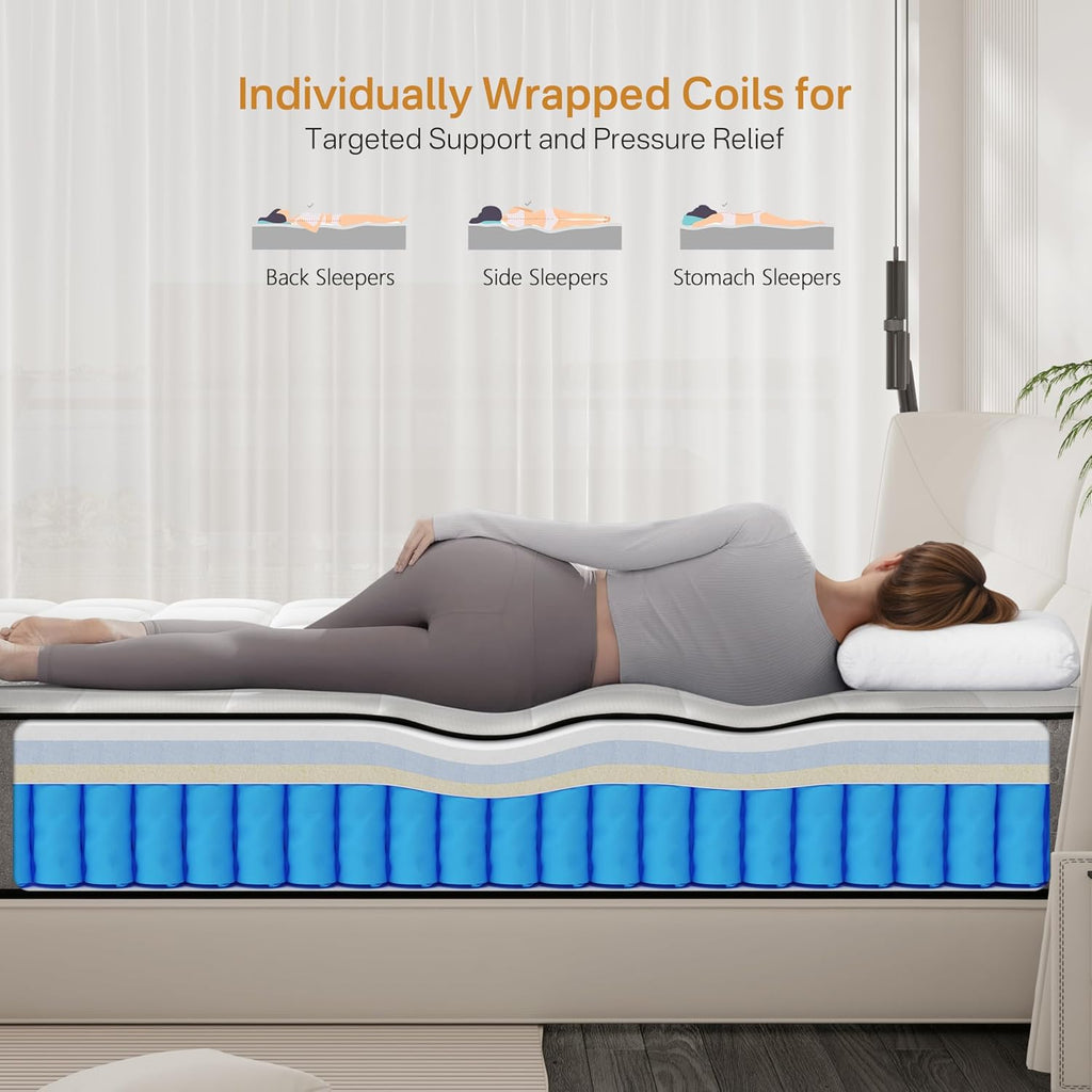 LETMOON Twin Mattress, 8 inch Twin Size Hybrid Mattress in a Box, Luxury Cooling Gel Memory Foam Mattress with Pocket Springs, Hotel-Grade Comfort, Twin Bed Mattress for Pressure Relief, Medium Frim