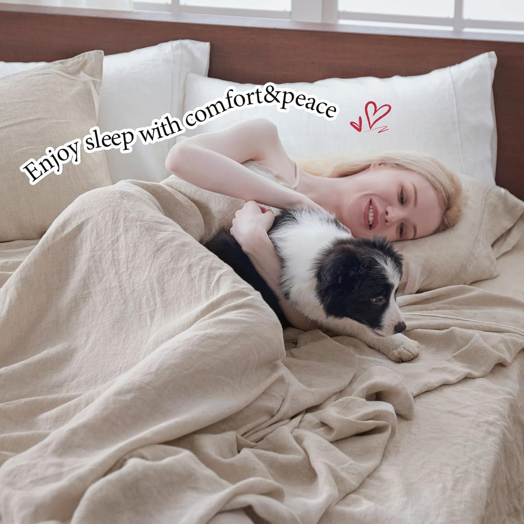 Simple&Opulence 100% French Linen Pillowcase Queen Size-Set of 2- Washed Solid Color Pillow Cases Embroidered -Soft and Durable (Linen, 20''x30'')
