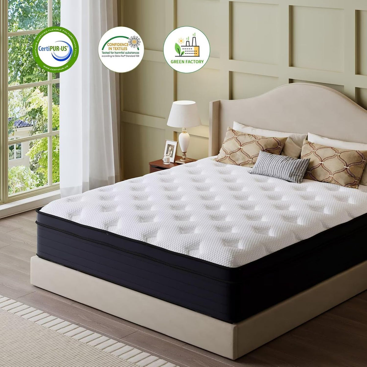 Queen Mattress, 14 Inch Hybrid Memory Foam Mattress in a Box, Cooling Gel for Pressure Relief & Back Pain Support, CertiPUR-US Certified, Medium Firm Bed, Breathable Comfort Sleep
