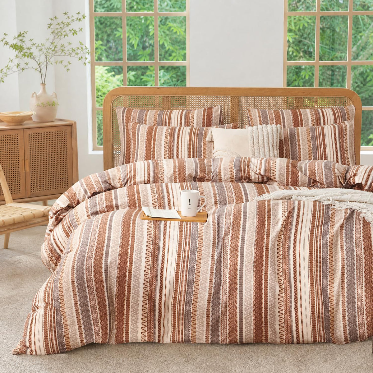 Comforter Set King Size Dusty Pink Soft Luxury Washed Microfiber Jacquard 3 Pieces Bedding Set, White Dusty Pink Vertical Ticking Stripes Comforter with 2 Pillowcases Breathable Durable Comfy