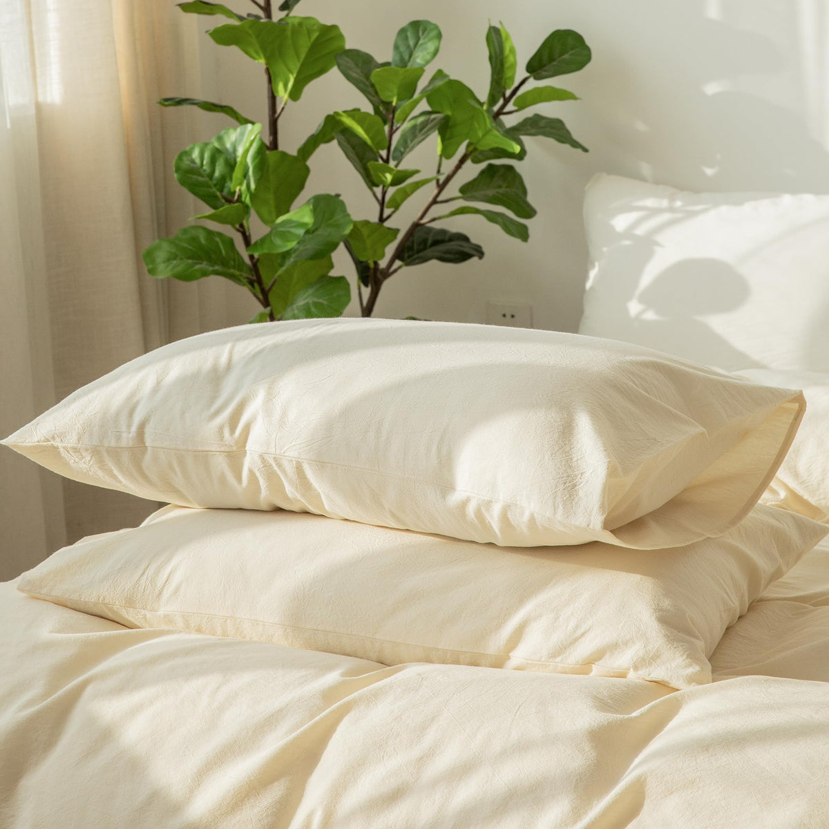MOOMEE Pillowcase Set of 2 100% Washed Cotton Linen-Like King