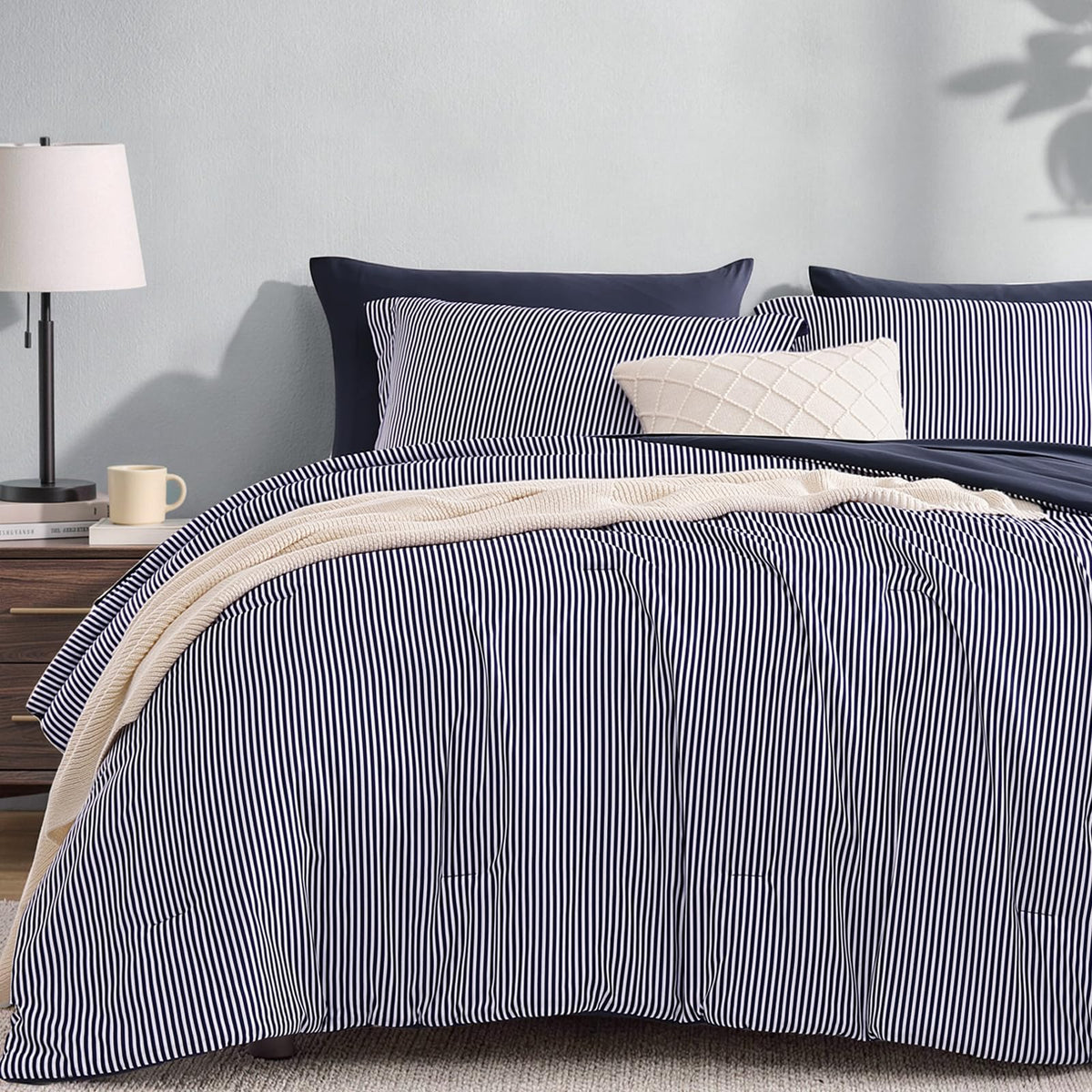 Monbix Queen Comforter Set - 7 Pieces Soft Bed in a Bag Queen Bedding Sets