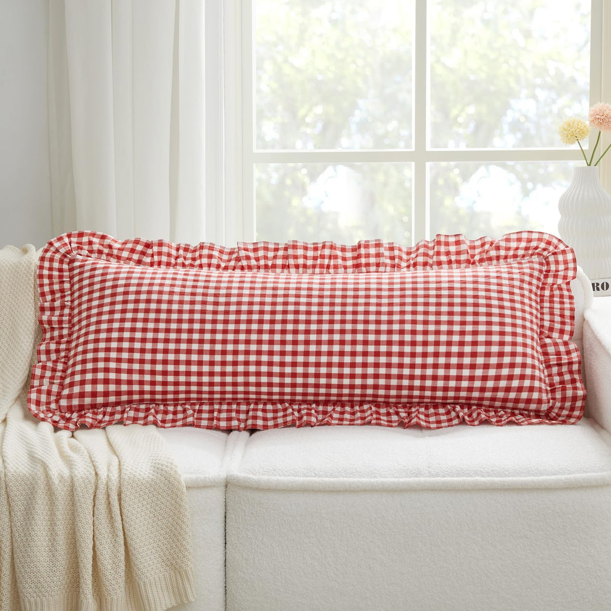 KKJIAF 2 Pcs Plaid Ruffle Pillow Case Standard Size, Sage Green Plaid