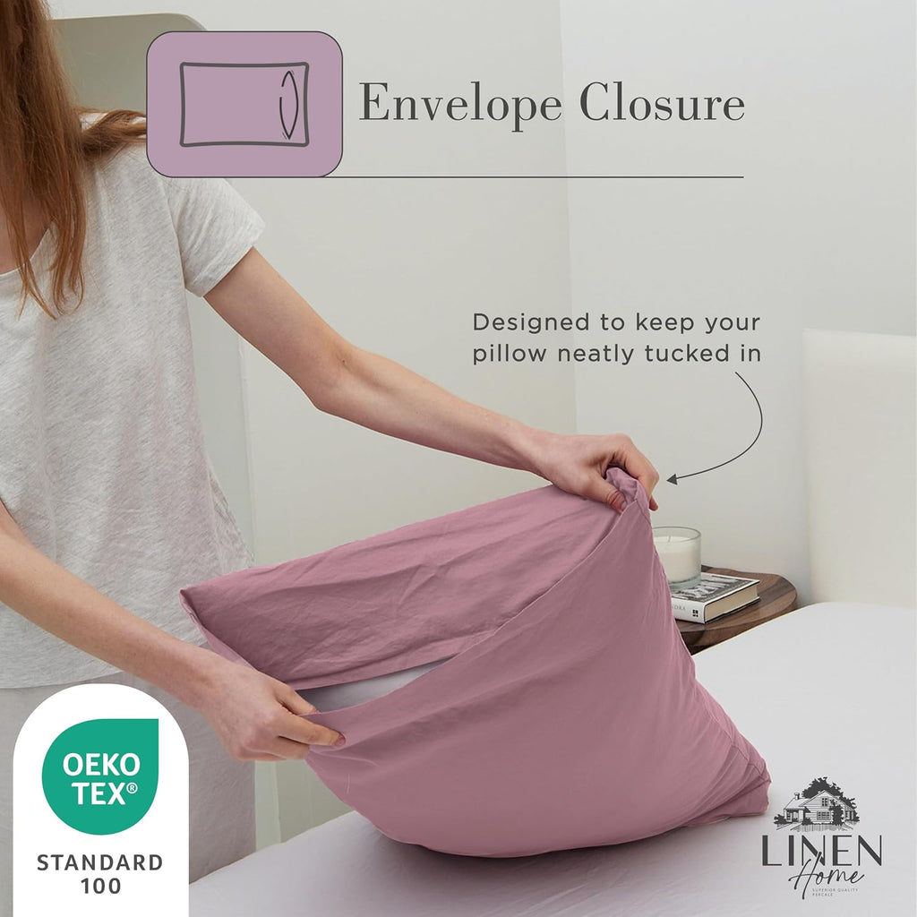 Linen Home Classic 100% Cotton Percale Pillowcases Queen Size, 2 Pieces, Crisp Cool All-Season Breathable Pillowcases, Hotel Luxury, Long-Staple Combed Cotton, Pink Mauve, 20 x 30 Inches