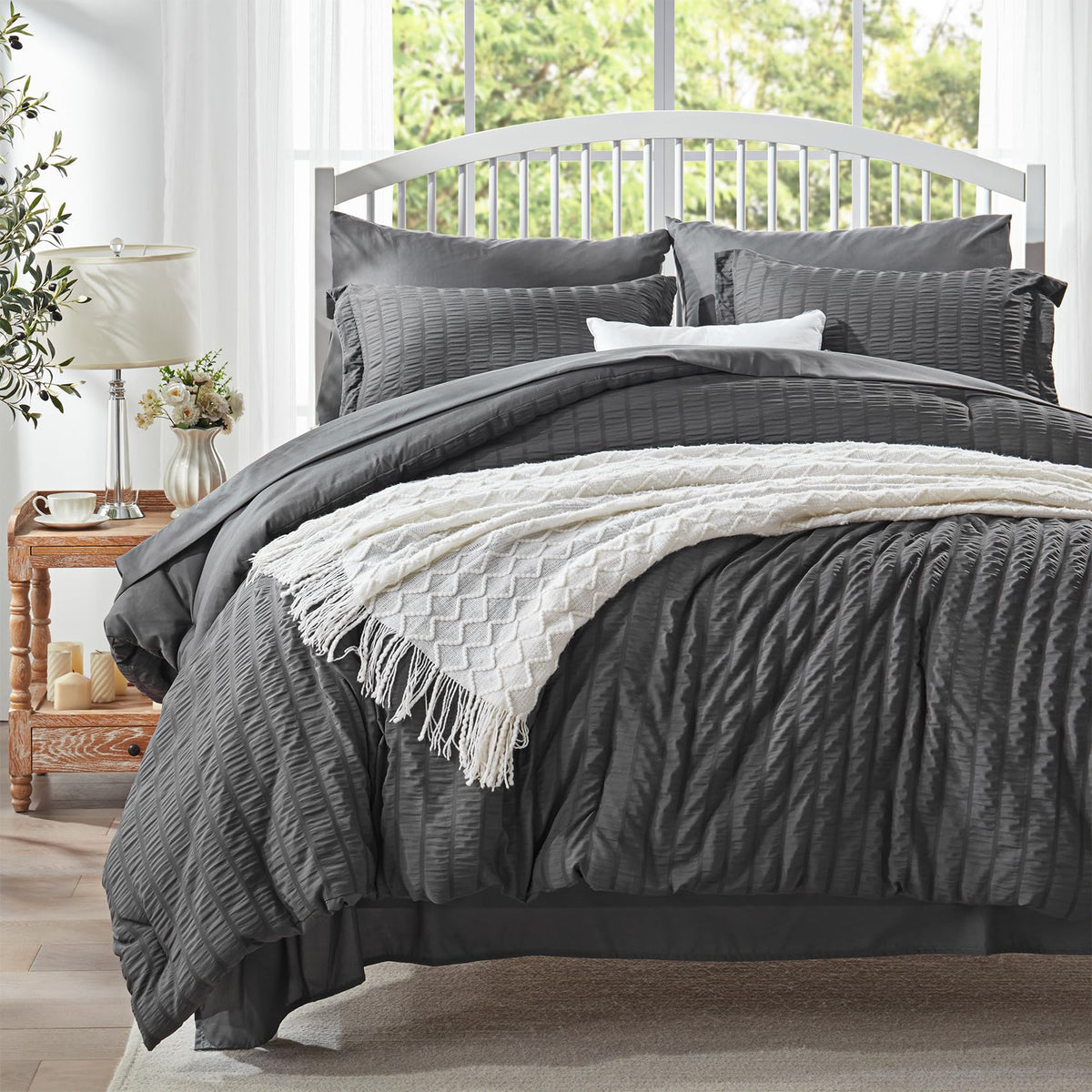 Zzlpp Queen Comforter Set 7 Piece, Green Bed in a Bag Queen Bedding Sets