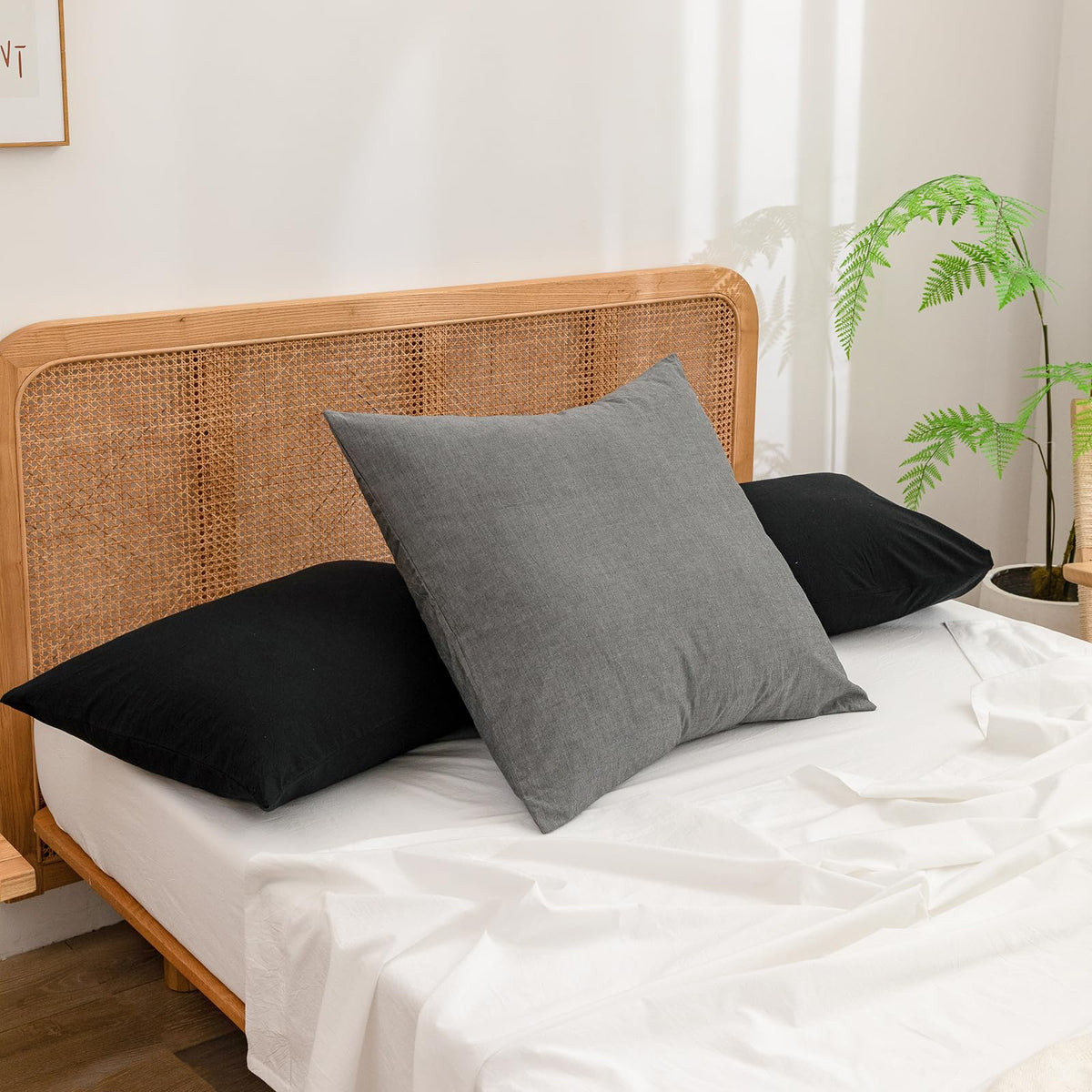 BESTOUCH Washed Cotton Pillowcases Linen Feel Olive Green Body