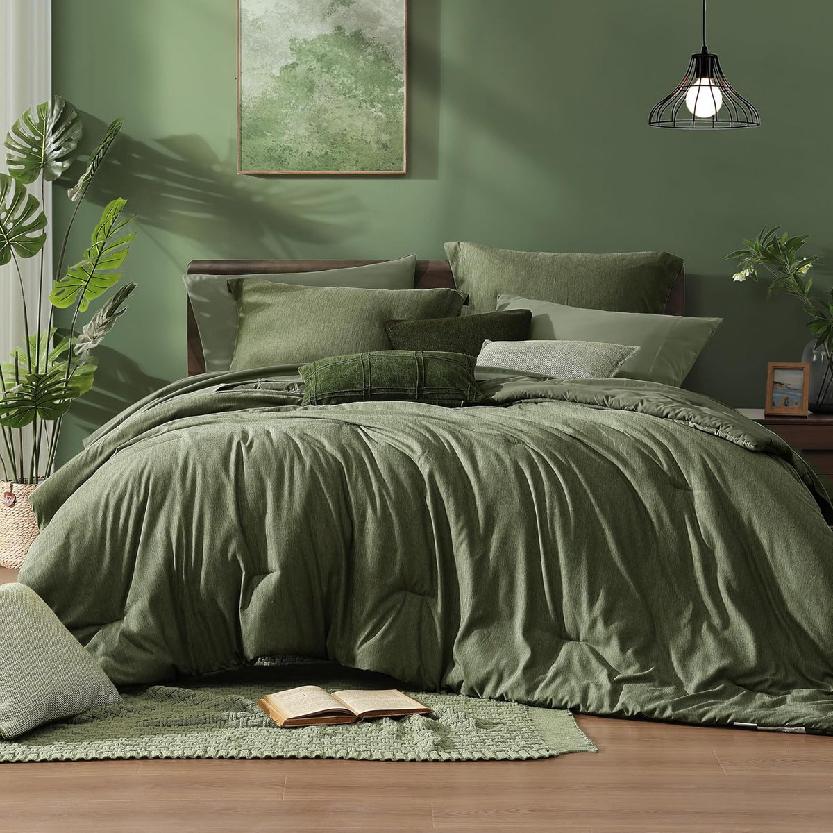 Monbix King Size Comforter Set Sage Green 7 Pieces Bed in a Bag