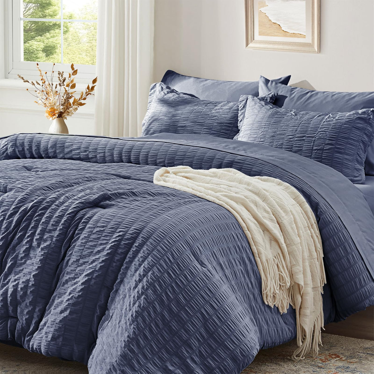 Zzlpp Queen Comforter Set 7 Piece, Green Bed in a Bag Queen Bedding Sets