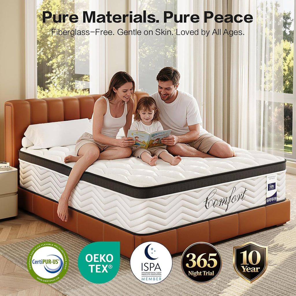 JEEKEA Queen Mattress 12 Inch Hybrid Mattress in a Box, Pressure Relief