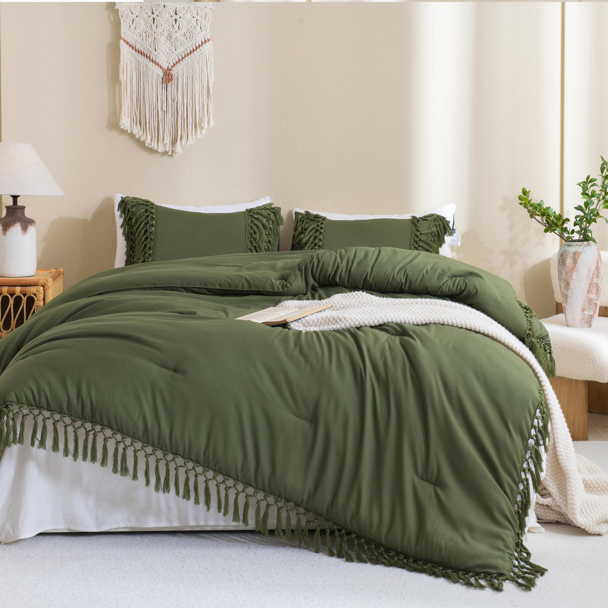 Andency Terracotta Comforter Set Full, 3 Pieces Boho Tassel Bedding