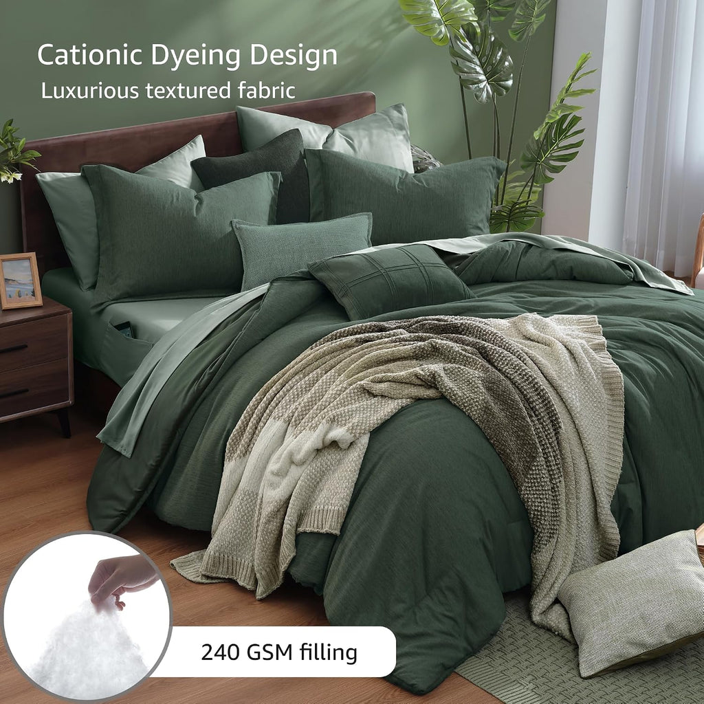 Monbix Queen Comforter Set Deep Forest 7 Pieces Bed in a Bag