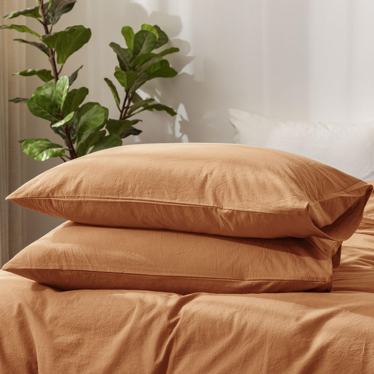MOOMEE Pillowcase Set of 2 100% Washed Cotton Linen-Like King