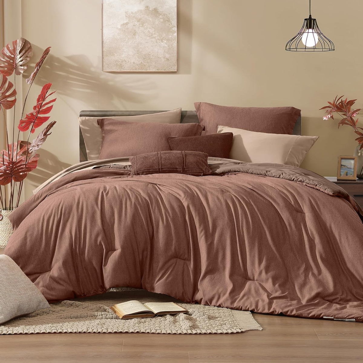 Monbix King Size Comforter Set Sage Green 7 Pieces Bed in a Bag