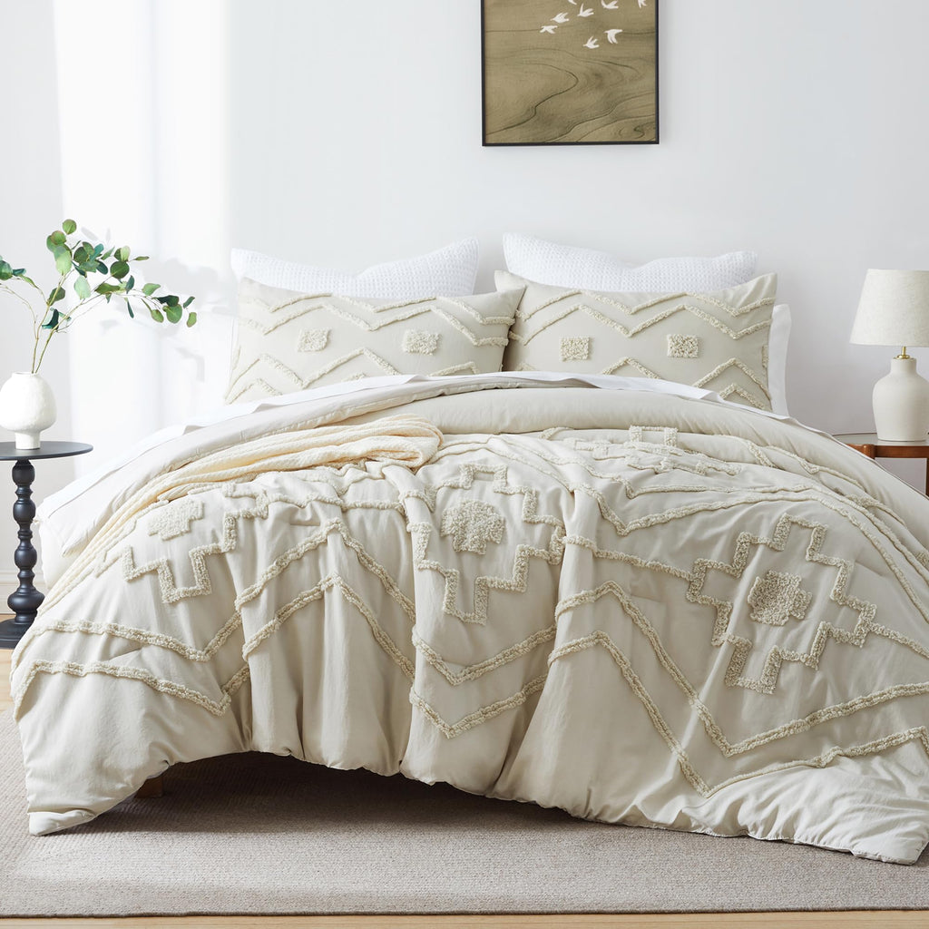Oli Anderson Tufted Boho Queen Comforter Set, Grey, 3 Pieces