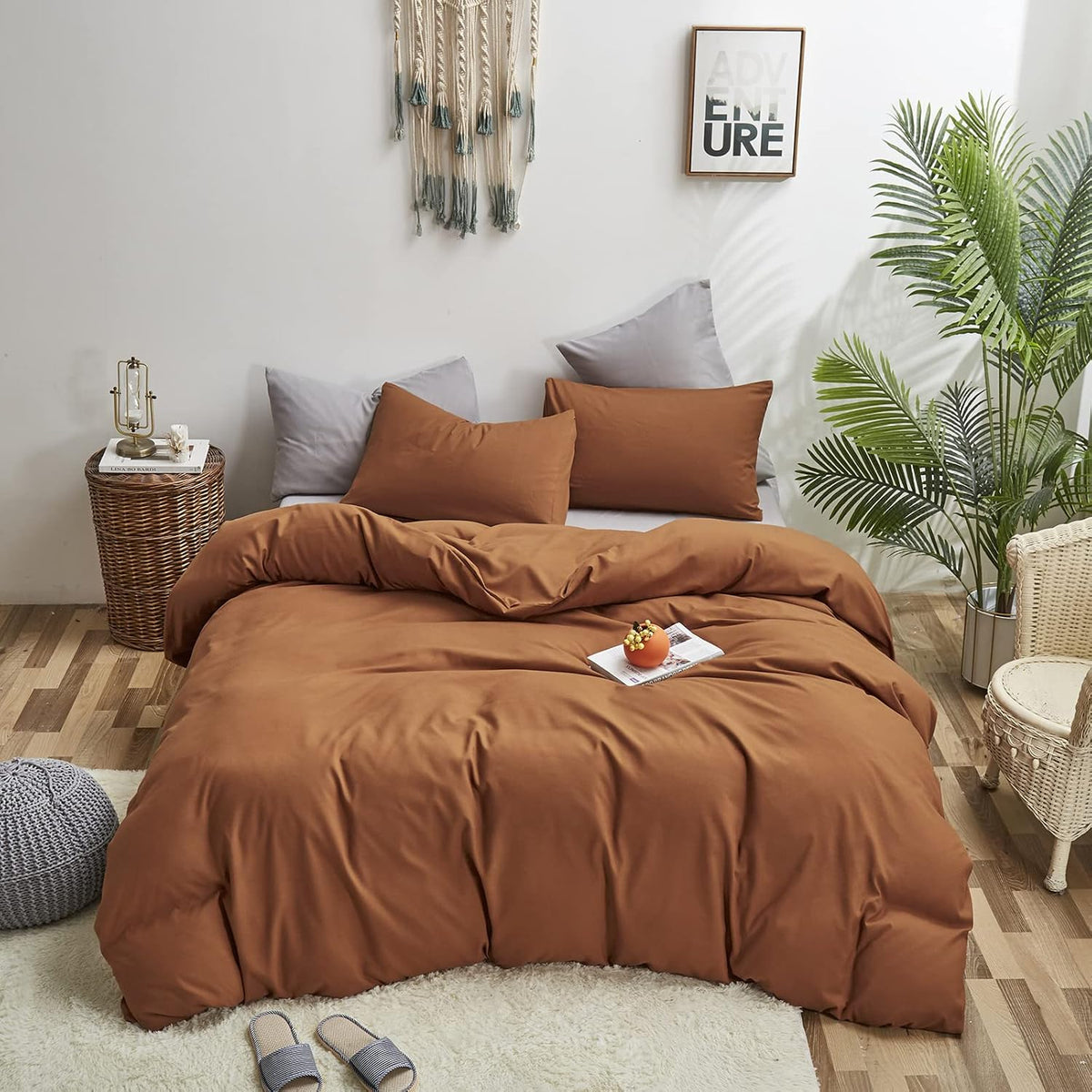 KAREVER Pumpkin Comforter Queen Pumpkin Color Bedding Set 3 Pieces Cinnamon Comforter Sets 1 Queen Comforter (90x90 inches) with 2 Pillowcases (20x26 inches)