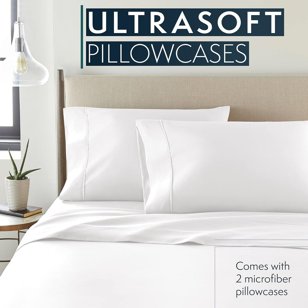 HC Collection King Pillow Cases Set of 2- Microfiber, Extra Soft Pillowcases - Easy Care & Machine Washable - White