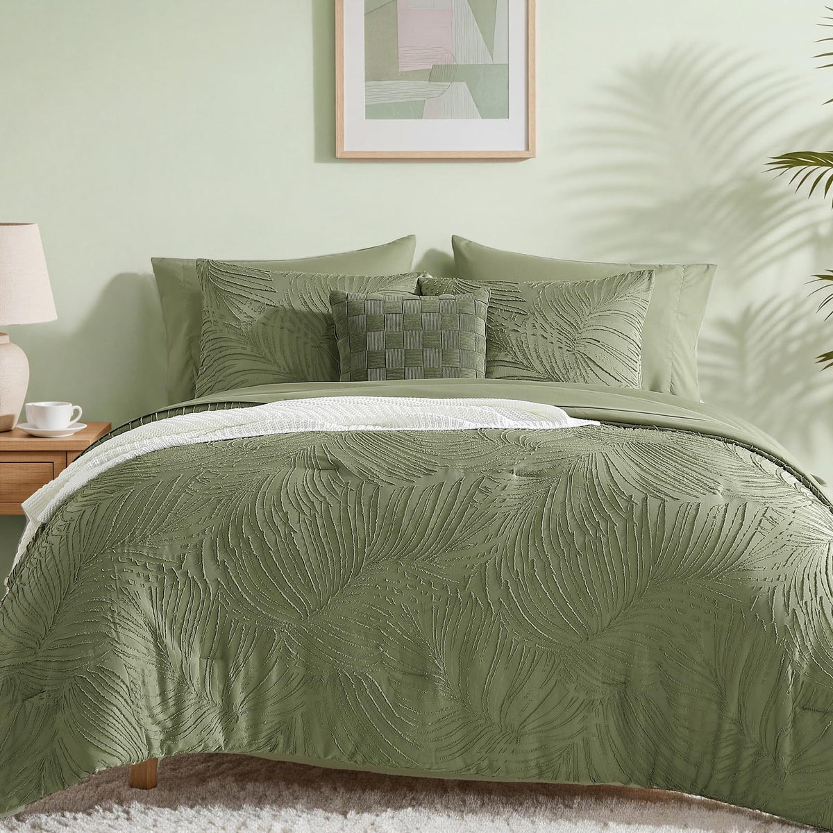 King Size Comforter Set- 7 Pieces Dark Green Bed in a Bag King Bedding Sets