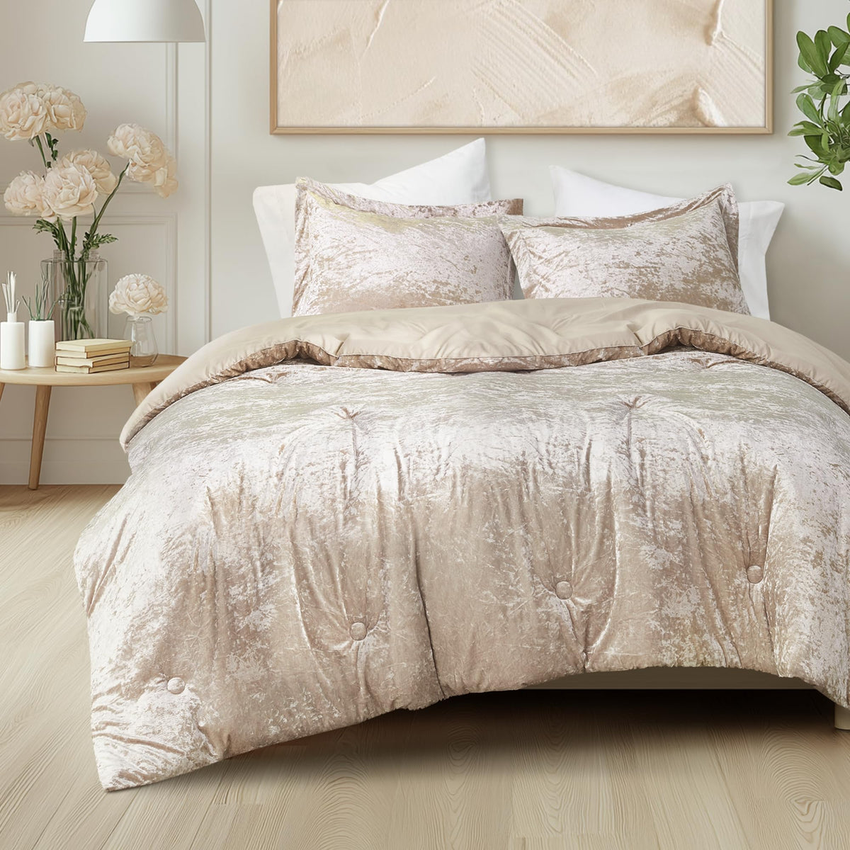 Comfort Spaces Juliette Purple Comforter Set Velvet Lush with Soft Brushed Microfiber Reverse, All Season Cozy Velvet Lavender Bedding Sets, Fluffy Comforter Bed Set, Matching Sham, Full/Queen 3 Piece