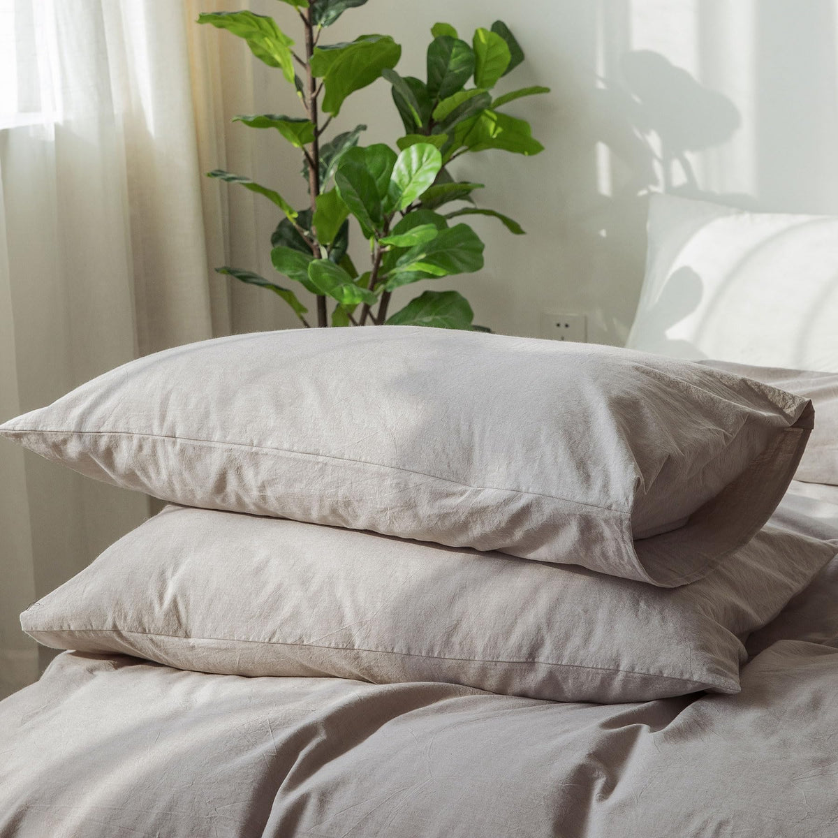 MOOMEE Pillowcase Set of 2 100% Washed Cotton Linen-Like King
