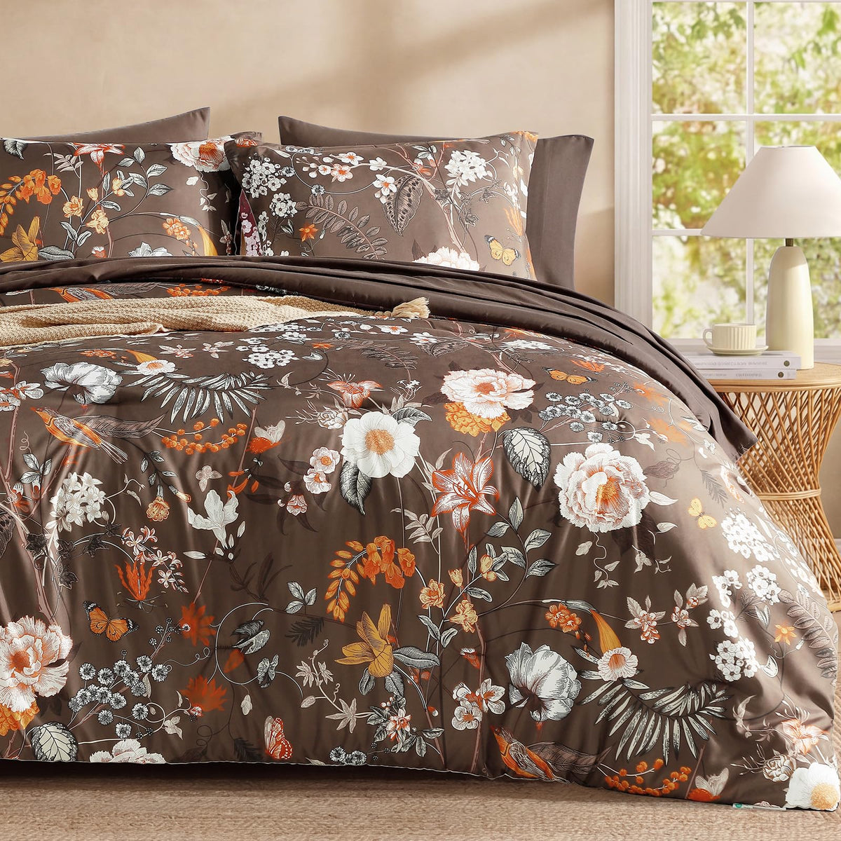 Full Size Comforter Sets - 7 Pieces Floral Bed in a Bag Full Bedding Set