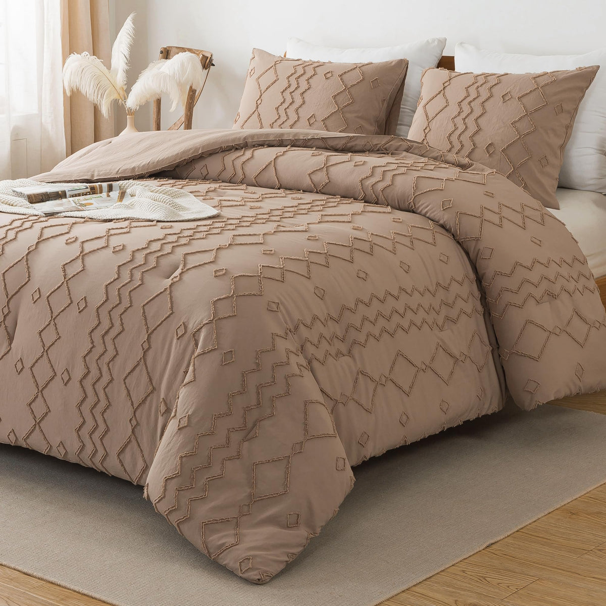 Andency King Size Comforter Set Khaki, 3 Pieces Bedding